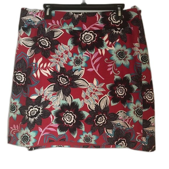 Talbots Red & Black Floral Print Pencil Skirt Women Size 14W Knee Length Cotton - Picture 9 of 11